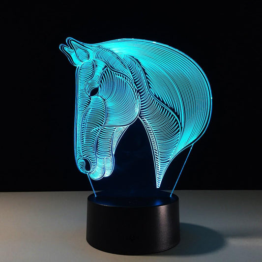 3D Illusion Night Light, LED Plastic Table Desk Lamps, Horse Nightlights, 7 Colors USB Charge Lighting Home Decoration for Kids Bedroom